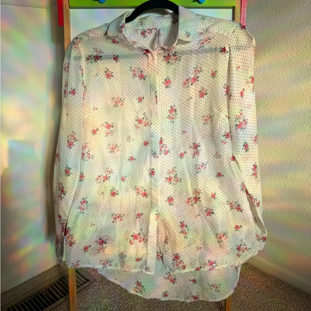 Stradivarius Floral Polka Dot Blouse